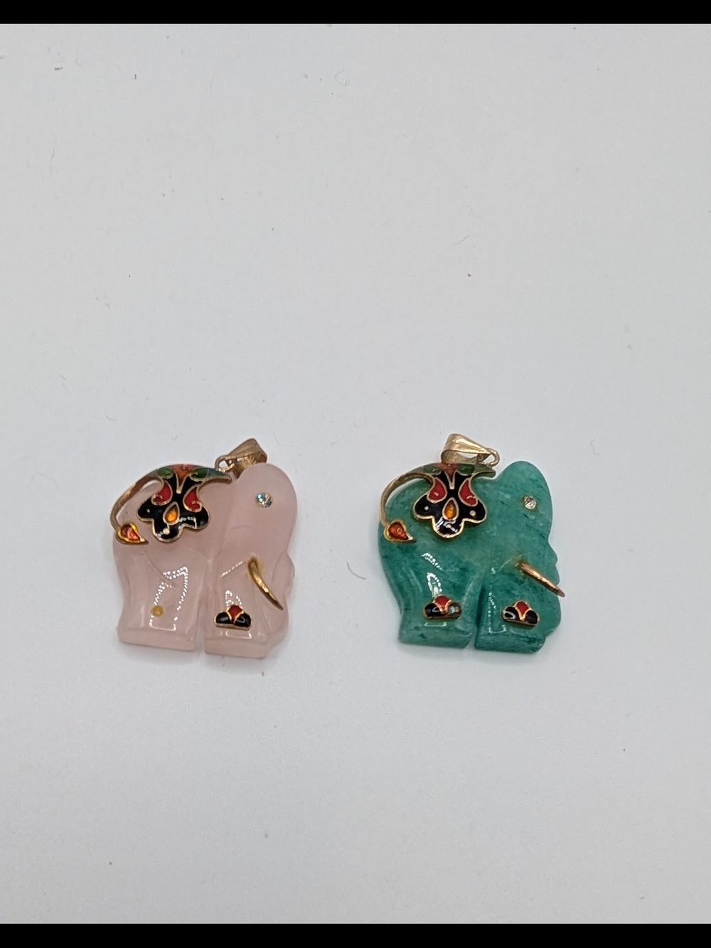 Set Of Two Elephant Pendants in Pink and Green